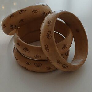 Hand Carved Heart Motif Wooden Bangles (4)